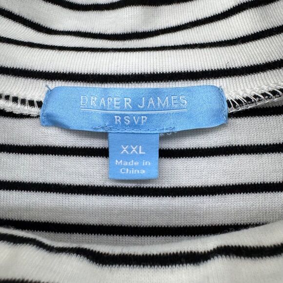 Draper James Top Womens XXL White Black Striped Mock Neck Long Puff Sleeve New - Picture 2 of 16